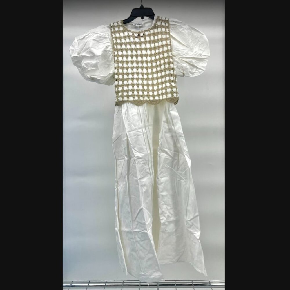 En Saison by Lala White Dress With Tan and White Crocheted Removable Top Size S